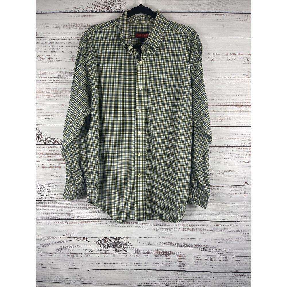 Austin Reed Shirt Men's Large Blue Green Plaid Button Down Classic Pocket Dress